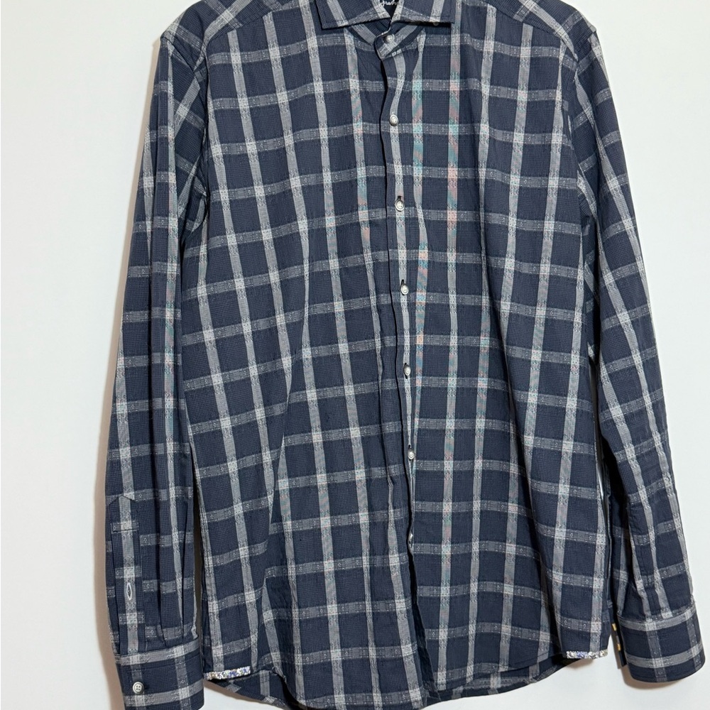 Robert Graham Men's Blue Checkered long sleeves button down casual Shirt